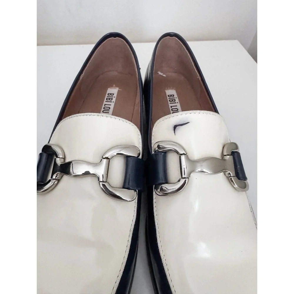 Anthropologie Bibi Lou Zagreb In Blue Leather Loafers Size 40